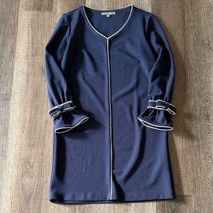 Sharagano Navy Dress with White Trim Bows